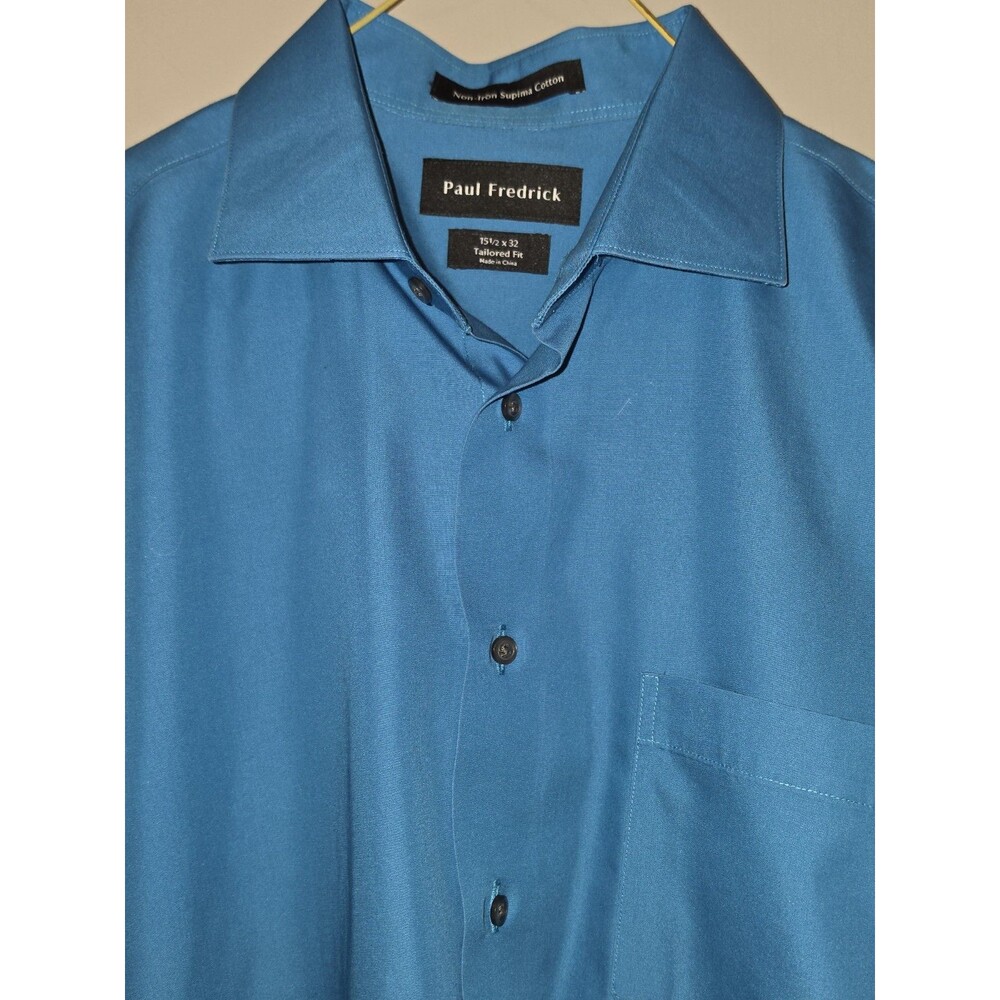 Paul Fredrick Turquoise Mens Button Down 15.5x32 Supina Cotton Tailored Fit